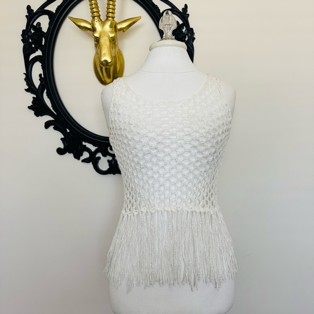 MINKPINK White Fringe Crochet Tank Top